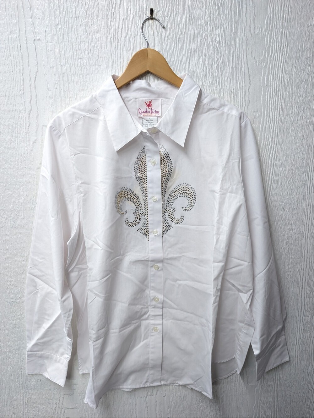 NWT Quacker Factory Fleur de Lis Rhinestone Button Down Shirt Western Size XL